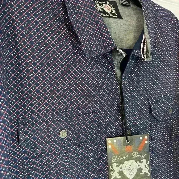 Lions Crest By English Laundry NWT Men’s Button Down Navy Blue Shirt XXL - Picture 2 of 11